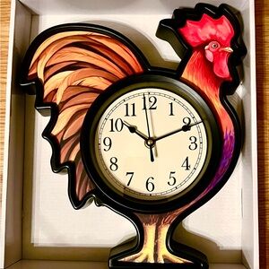 Low Start. NEW Red and Black Rooster Kitchen Wall Clock.